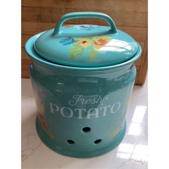 Pioneer Woman Breezy Blossoms Stoneware Potato Keeper 9.5” - Picture 2 of 9